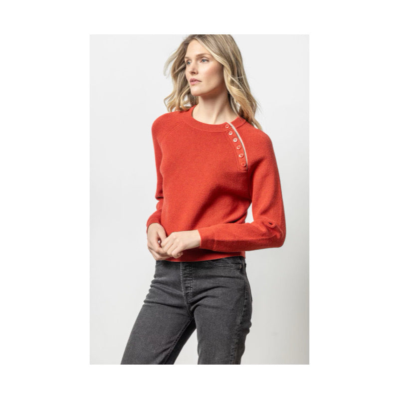 Button Raglan Crewneck Sweater